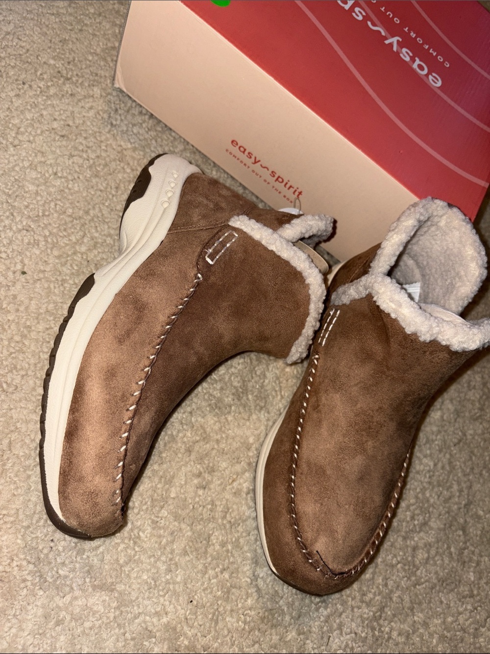 Easy Spirit Women’s Brown Suede-Look Shearling Ankle Boots 9 W